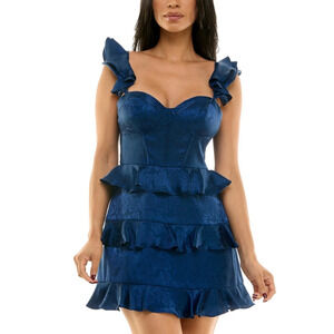 B Darlin Women Junior's Blue Sage Flower Pattern Fit & Flare Size 3/4, MSRP:79$